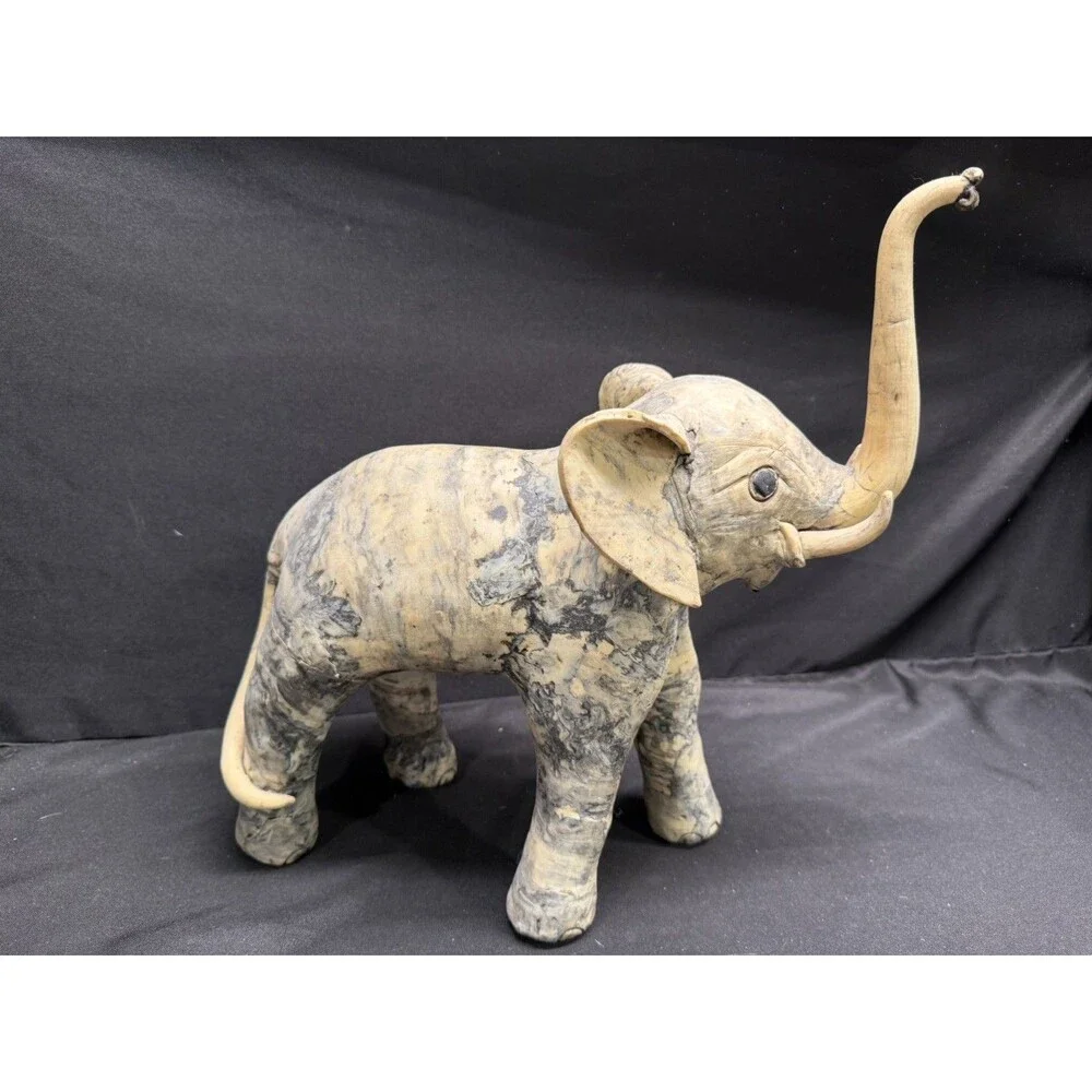 Large Carved Elephant made from Crushed Oyster Shells trunk up Vintage 15” tall